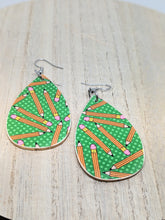 Load image into Gallery viewer, Teacher Green Pencil Wood Tear Drop Earrings