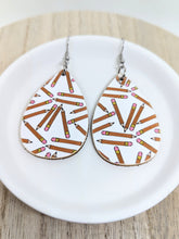 Load image into Gallery viewer, Teacher White Pencil Wood Tear Drop Earrings
