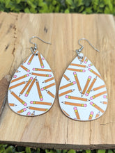 Load image into Gallery viewer, Teacher White Pencil Wood Tear Drop Earrings