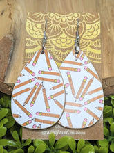 Load image into Gallery viewer, Teacher White Pencil Wood Tear Drop Earrings