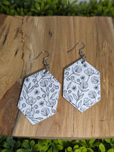 Load image into Gallery viewer, Black & White Floral Wood  Earrings