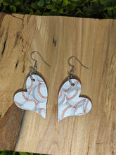 Load image into Gallery viewer, Baseball Wood Heart Earrings