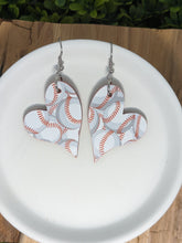 Load image into Gallery viewer, Baseball Wood Heart Earrings