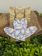 Load image into Gallery viewer, Baseball Wood Heart Earrings