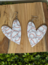 Load image into Gallery viewer, Baseball Wood Heart Earrings