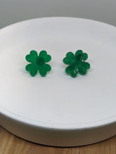 Load image into Gallery viewer, Shamrock Post Resin Earrings- Solid Green
