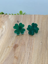 Load image into Gallery viewer, Shamrock Post Resin Earrings- Solid Green