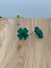 Load image into Gallery viewer, Shamrock Post Resin Earrings- Solid Green