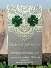 Load image into Gallery viewer, Shamrock Post Resin Earrings- Green Glitter