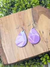 Load image into Gallery viewer, Purple Wall Wood Teardrop earrings