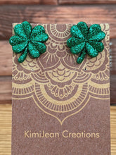 Load image into Gallery viewer, Shamrock Stud Earrings- Dark Green Sparkle