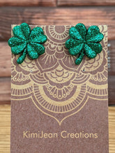 Load image into Gallery viewer, Shamrock Stud Earrings- Dark Green Sparkle