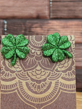 Load image into Gallery viewer, Shamrock Post Earrings- Light Green Sparkle