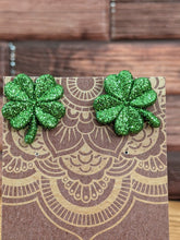 Load image into Gallery viewer, Shamrock Post Earrings- Light Green Sparkle