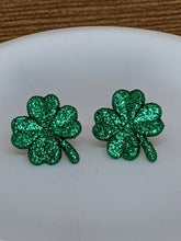 Load image into Gallery viewer, Shamrock Stud Earrings- Dark Green Sparkle
