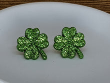Load image into Gallery viewer, Shamrock Post Earrings- Light Green Sparkle
