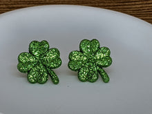 Load image into Gallery viewer, Shamrock Post Earrings- Light Green Sparkle