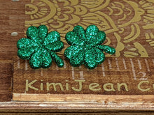 Load image into Gallery viewer, Shamrock Stud Earrings- Dark Green Sparkle