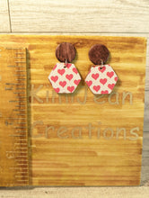Load image into Gallery viewer, Heart Wood Stud Dangle Earrings