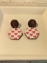 Load image into Gallery viewer, Heart Wood Stud Dangle Earrings