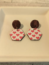 Load image into Gallery viewer, Heart Wood Stud Dangle Earrings