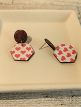 Load image into Gallery viewer, Heart Wood Stud Dangle Earrings