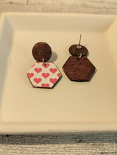 Load image into Gallery viewer, Heart Wood Stud Dangle Earrings
