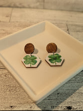 Load image into Gallery viewer, Four Leaf Clover Wood Stud Earrings