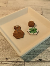 Load image into Gallery viewer, Four Leaf Clover Wood Stud Earrings