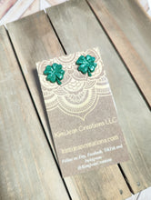 Load image into Gallery viewer, Shamrock Stud Earrings- Small Dark Green Sparkle