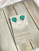 Load image into Gallery viewer, Shamrock Stud Earrings- Small Dark Green Sparkle