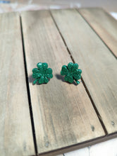 Load image into Gallery viewer, Shamrock Stud Earrings- Small Dark Green Sparkle