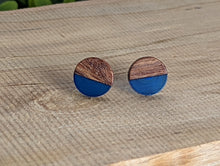 Load image into Gallery viewer, Wood & Resin Stud Earrings- Blue