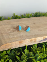Load image into Gallery viewer, Wood & Resin Stud Earrings- Light Blue