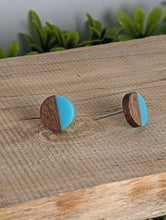 Load image into Gallery viewer, Wood & Resin Stud Earrings- Light Blue