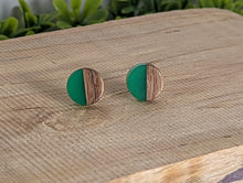 Load image into Gallery viewer, Wood & Resin Stud Earrings- Sea Green