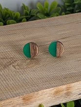 Load image into Gallery viewer, Wood & Resin Stud Earrings- Sea Green