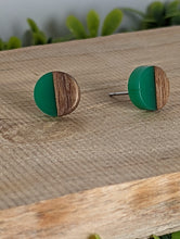 Load image into Gallery viewer, Wood & Resin Stud Earrings- Sea Green