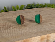 Load image into Gallery viewer, Wood & Resin Stud Earrings- Sea Green