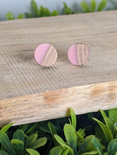 Load image into Gallery viewer, Wood & Resin Stud Earrings- Pink