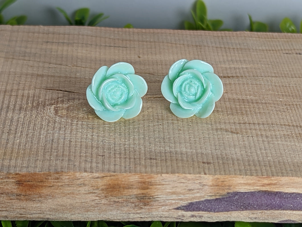 Rose Sea Green Stud Earrings Lg