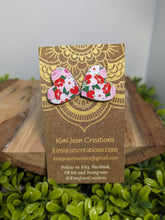 Load image into Gallery viewer, Floral printed Heart Wood Stud Earrings
