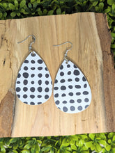 Load image into Gallery viewer, White with Black Polka Dots Wood Tear Drop Earrings
