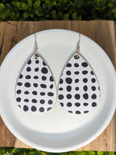 Load image into Gallery viewer, White with Black Polka Dots Wood Tear Drop Earrings
