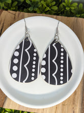 Load image into Gallery viewer, Black &amp; White Dots and Lines Wood Tear Drop Earrings
