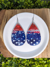 Load image into Gallery viewer, Red, White, &amp; Blue Wood Tear Drop Earrings
