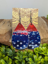 Load image into Gallery viewer, Red, White, &amp; Blue Wood Tear Drop Earrings
