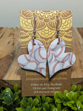 Load image into Gallery viewer, Baseball Wood Heart Earrings
