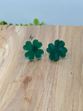 Load image into Gallery viewer, Shamrock Post Resin Earrings- Solid Green
