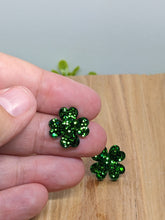 Load image into Gallery viewer, Shamrock Post Resin Earrings- Green Glitter
